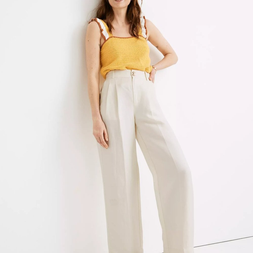 Madewell Pleated White Wide-Leg Pants